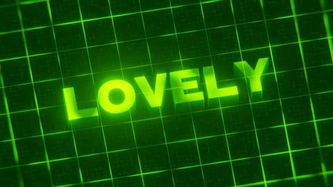 3D-rendered pattern of a word on bright neon green lines arranged in a grid patt Stock Illustration