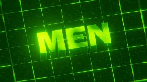 3D-rendered pattern of a word on bright neon green lines arranged in a grid patt Illustrazione stock