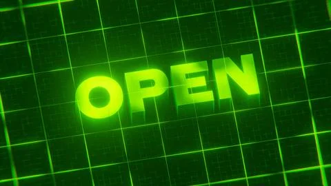 3D-rendered pattern of a word on bright neon green lines arranged in a grid patt Illustrazione stock