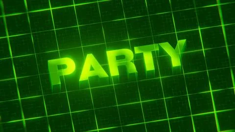 3D-rendered pattern of a word on bright neon green lines arranged in a grid patt Illustrazione stock