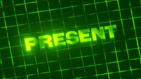 3D-rendered pattern of a word on bright neon green lines arranged in a grid patt Stock Illustration