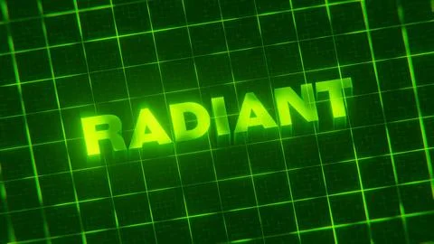 3D-rendered pattern of a word on bright neon green lines arranged in a grid patt Stock Illustration