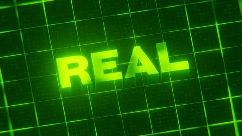 3D-rendered pattern of a word on bright neon green lines arranged in a grid patt Stock Illustration