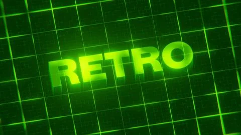 3D-rendered pattern of a word on bright neon green lines arranged in a grid patt Stock Illustration