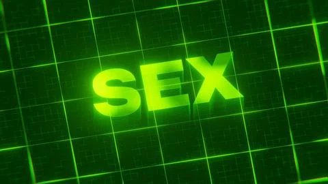 3D-rendered pattern of a word on bright neon green lines arranged in a grid patt Stock Illustration