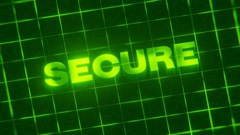 3D-rendered pattern of a word on bright neon green lines arranged in a grid patt Stock Illustration