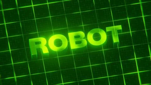 3D-rendered pattern of a word on bright neon green lines arranged in a grid patt Stock Illustration