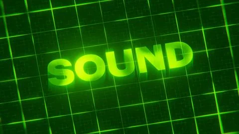 3D-rendered pattern of a word on bright neon green lines arranged in a grid patt Stock Illustration