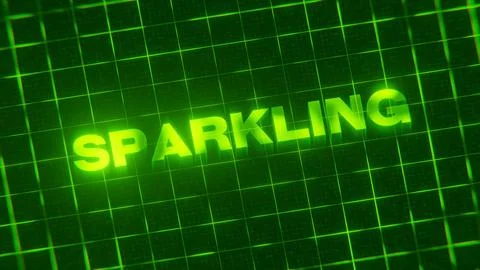 3D-rendered pattern of a word on bright neon green lines arranged in a grid patt Stock Illustration