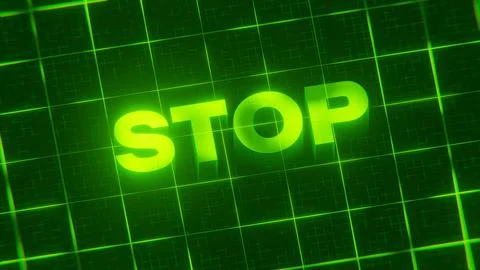 3D-rendered pattern of a word on bright neon green lines arranged in a grid patt Illustrazione stock