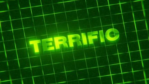 3D-rendered pattern of a word on bright neon green lines arranged in a grid patt 스톡 일러스트