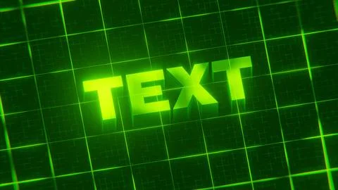 3D-rendered pattern of a word on bright neon green lines arranged in a grid patt Stock Illustration