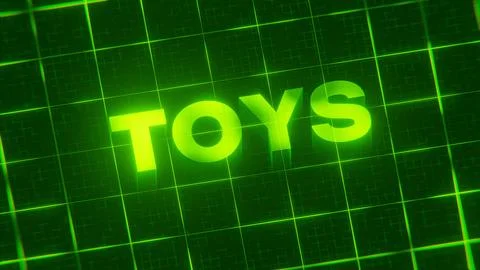 3D-rendered pattern of a word on bright neon green lines arranged in a grid patt Stock Illustration