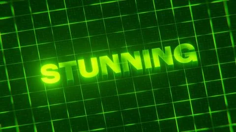 3D-rendered pattern of a word on bright neon green lines arranged in a grid patt Stock Illustration