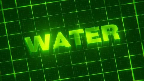 3D-rendered pattern of a word on bright neon green lines arranged in a grid patt Stock Illustration