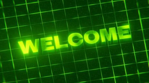 3D-rendered pattern of a word on bright neon green lines arranged in a grid patt 스톡 일러스트