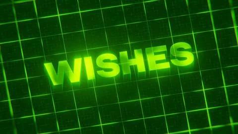 3D-rendered pattern of a word on bright neon green lines arranged in a grid patt Illustrazione stock
