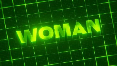 3D-rendered pattern of a word on bright neon green lines arranged in a grid patt Illustrazione stock