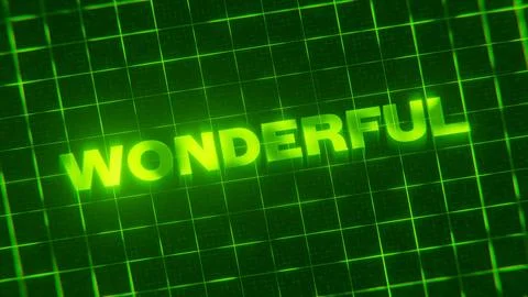 3D-rendered pattern of a word on bright neon green lines arranged in a grid patt Illustrazione stock