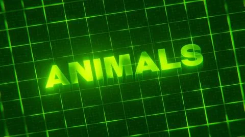 3D-rendered pattern of a word on bright neon green lines arranged in a grid patt Foto stock