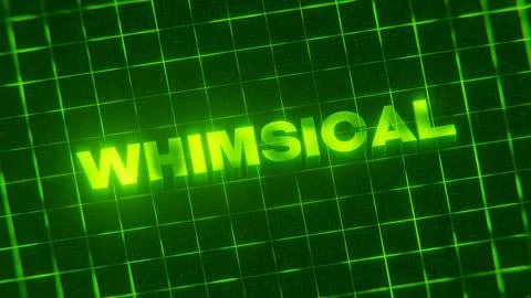 3D-rendered pattern of a word whimsical on bright neon green lines arranged in a Illustrazione stock