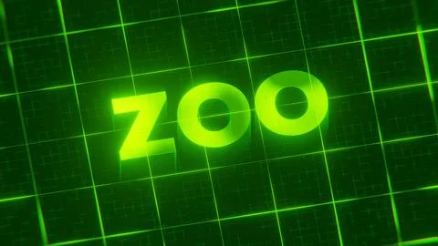 3D-rendered pattern of the word zoo on bright neon green lines arranged in a gri Stock Illustration