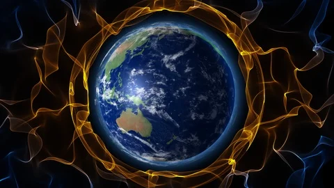 3d rendered planet Earth digital model flowing trough electromagnetic field Stock Footage 97805699