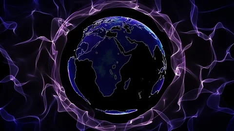 3d rendered planet Earth digital model flowing trough electromagnetic field Stock Footage 97820627