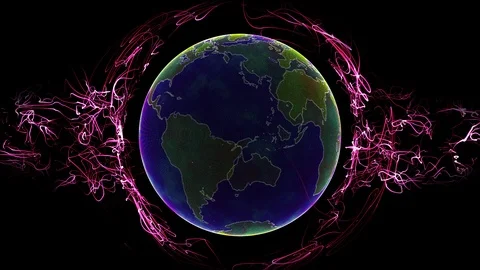 3d rendered planet Earth digital model flowing trough electromagnetic field Stock Footage 97825486