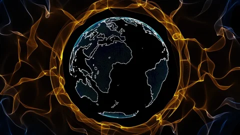 3d rendered planet Earth digital model flowing trough electromagnetic field Stock Footage 97832478