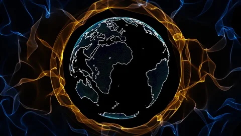 3d rendered planet Earth digital model flowing trough electromagnetic field Stock Footage 97832481