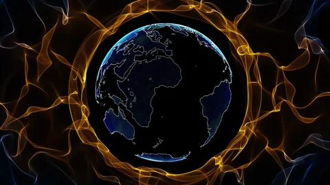3d rendered planet Earth digital model flowing trough electromagnetic field Stock Footage 97859415