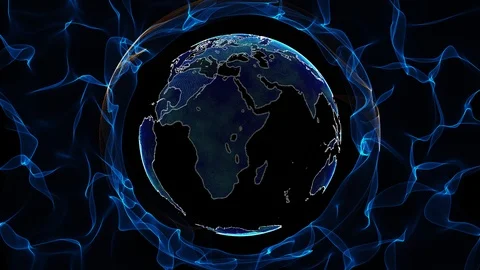 3d rendered planet Earth digital model flowing trough electromagnetic field Stock Footage 97870235
