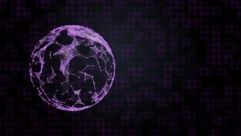 3D rendered planet with plexus surface over squared background in purple Stock Illustration