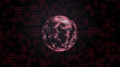 3D rendered planet with plexus surface over squared background in red gradient. Stock Illustration