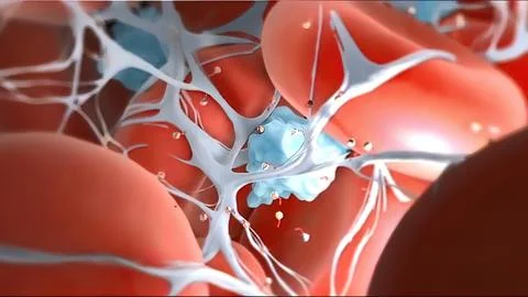 3D Rendered Platelet Adhesion Inside A Blood Vessel Stock Illustration