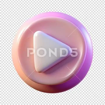 3d rendered play button icon with glossy pink and purple gradient PSD Template