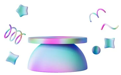 A 3D rendered podium in rainbow colors sits on a clear background. Abstract.. イラスト素材