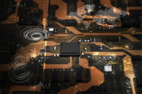 3D Rendered printed circuit board with cpu chipset processor electronic eleme Illustrazione stock