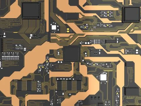 3D Rendered printed circuit board with cpu chipset processor electronic eleme Illustrazione stock