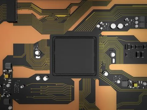 3D Rendered printed circuit board with cpu chipset processor electronic eleme Stock Illustration