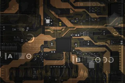 3D Rendered printed circuit board with cpu chipset processor electronic eleme Stock Illustration