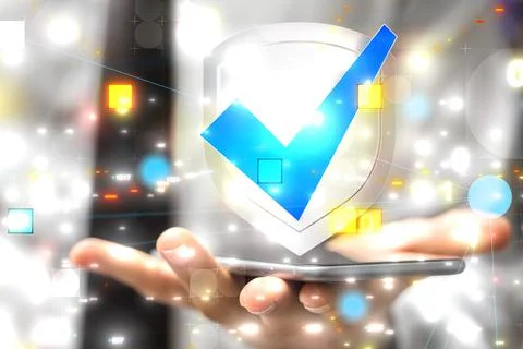 3D rendered protected data held in a person's hand Foto stock