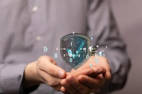 3D rendered protected data held in a person's hand Stock Photos