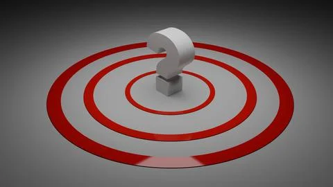 3D rendered question mark on concentric red rings perspective view 스톡 일러스트