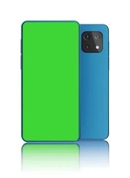 3D rendered realistic looking smartphone on white background with greenscreen Stock Illustration