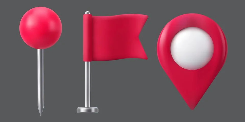 3d rendered red map pins and flag icons set Stockillustratie