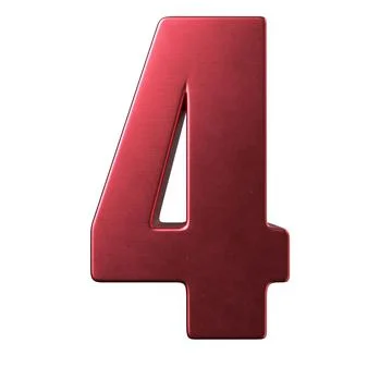 3D rendered red metallic 4 number isolated on the white background Ilustração Stock
