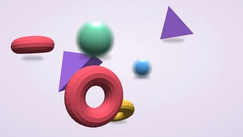 3D rendered red torus with geometric shapes in minimalist composition Stock Illustration
