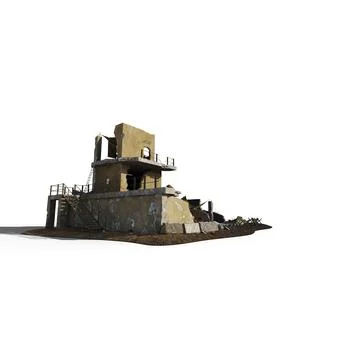 3D rendered scale model of an abandoned building with stairs Illustrazione stock